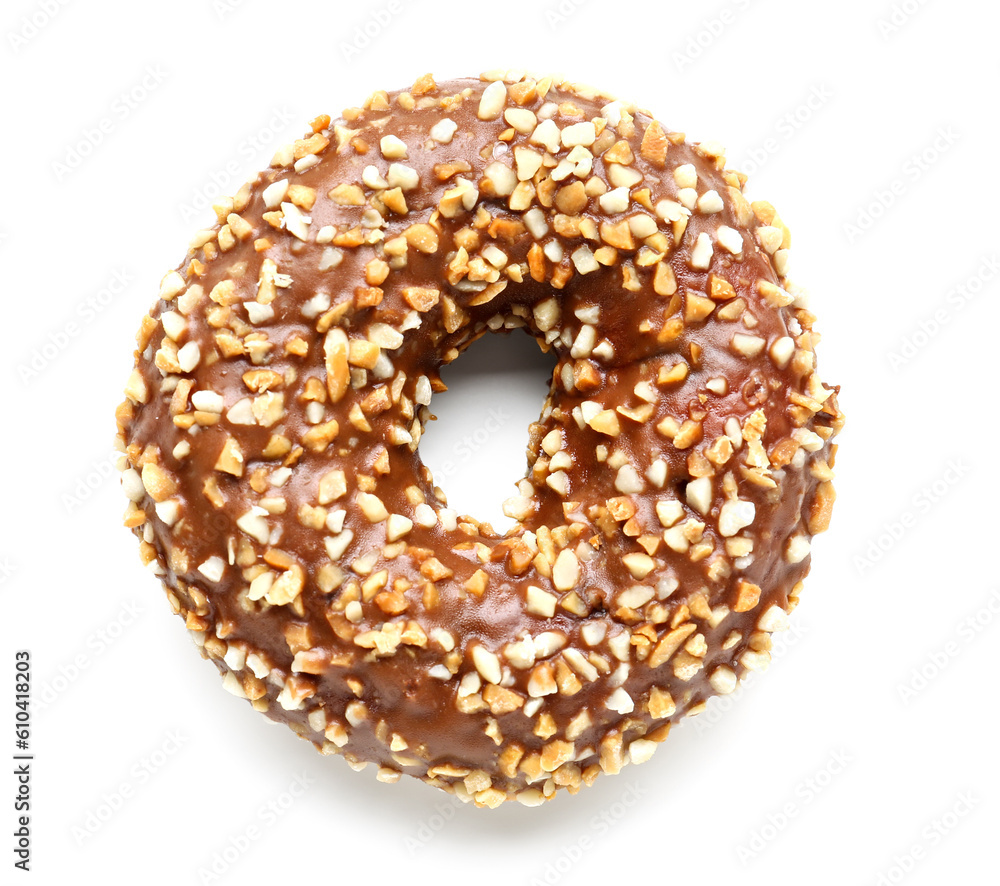 Sweet chocolate donut on white background