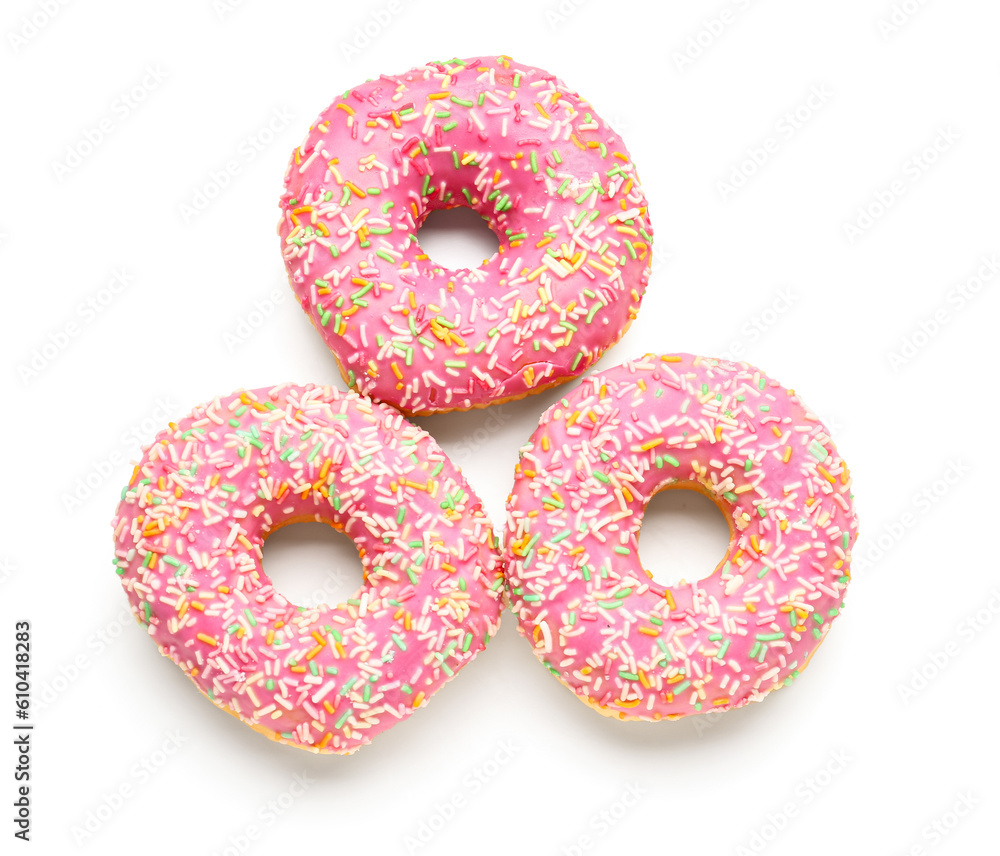 Sweet donuts on white background