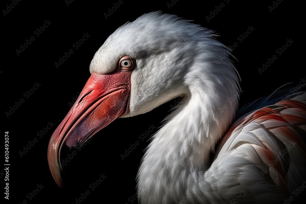 White Bird with a Striking Red Beak in Close-up View Generative AI