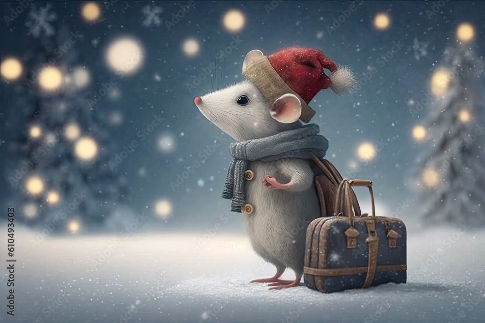 festive mouse wearing a Santa hat and scarf Generative AI