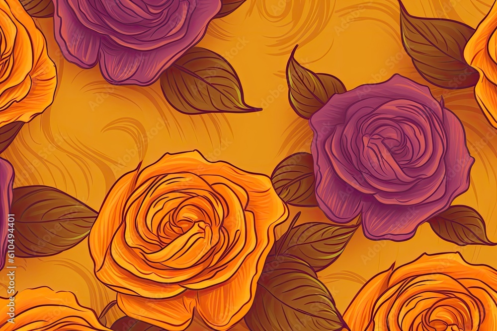 colorful bouquet of roses on a vibrant yellow background Generative AI