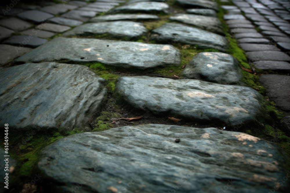 serene stone path covered in lush green moss Generative AI