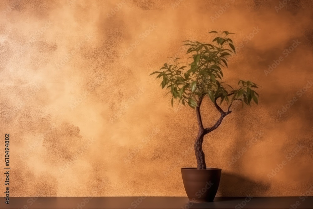 potted tree on a table, adding a touch of nature to indoor spaces Generative AI