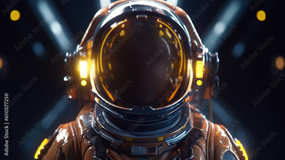 Portrait of astronaut floating in space. Front view on spacesuit technology. Generative AI