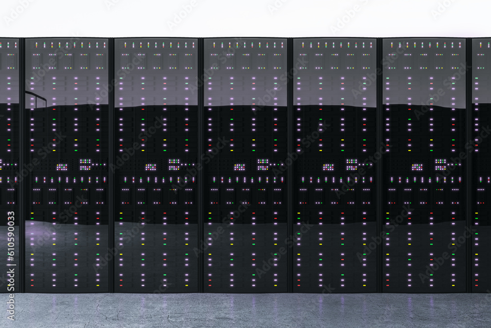 AI computing datacenter inside. 3D Rendering