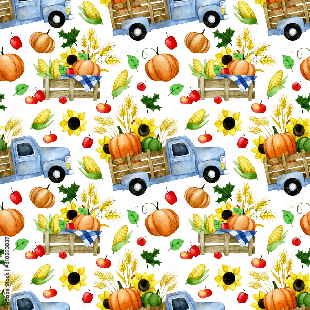 cute seamless pattern for thanksgiving day. childrens print autumn, vintage. funny pumpkins