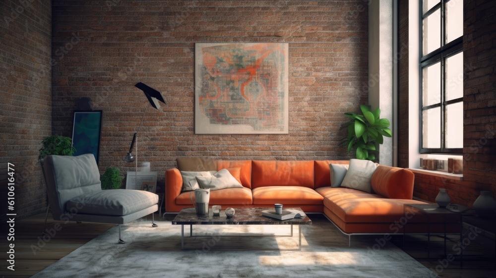 Living room with sofa. Generative AI