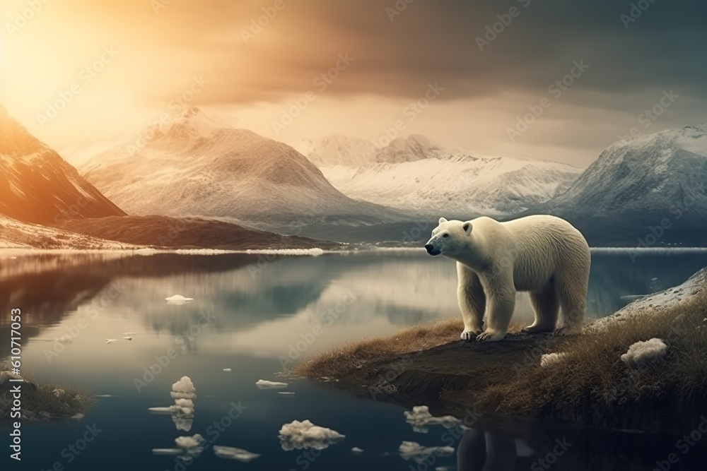 Glacier melting, polar bear homeless