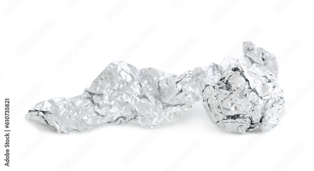 Crumpled aluminium foil isolated on white background