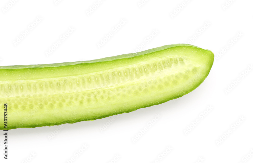 Half of fresh cucumber isolated on white background, closeup