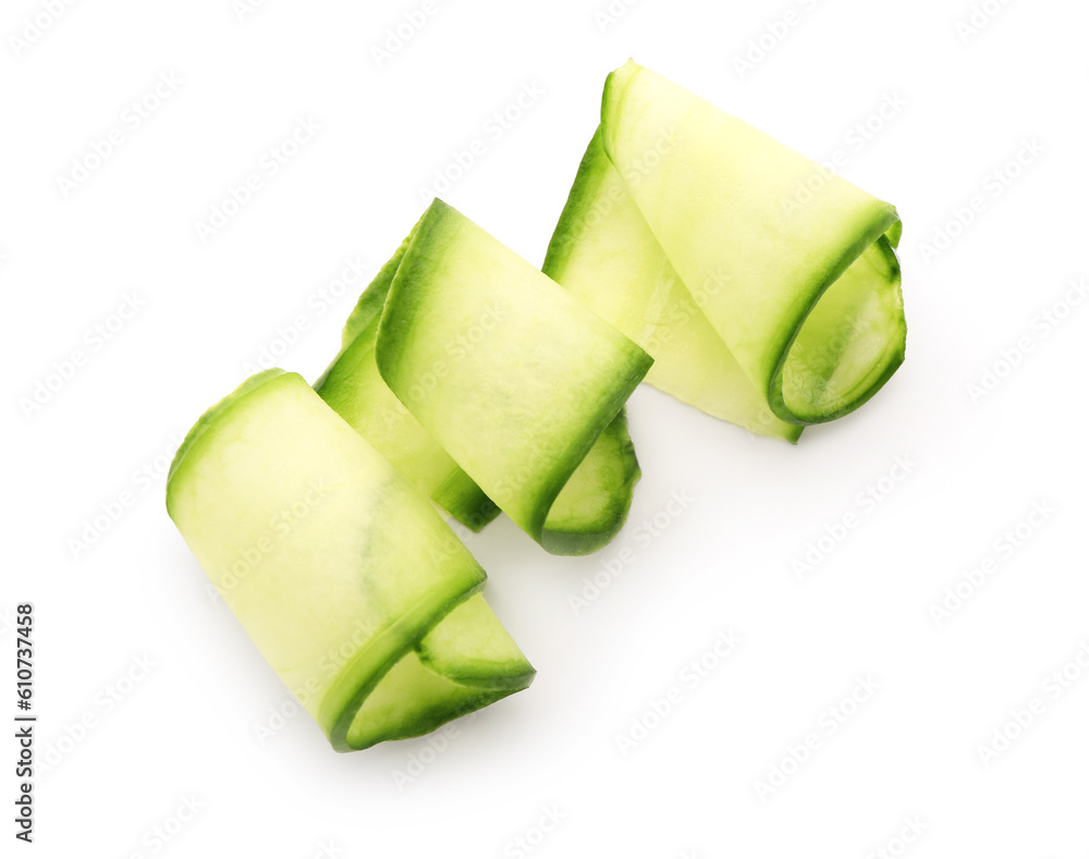 Slices of fresh cucumber isolated on white background