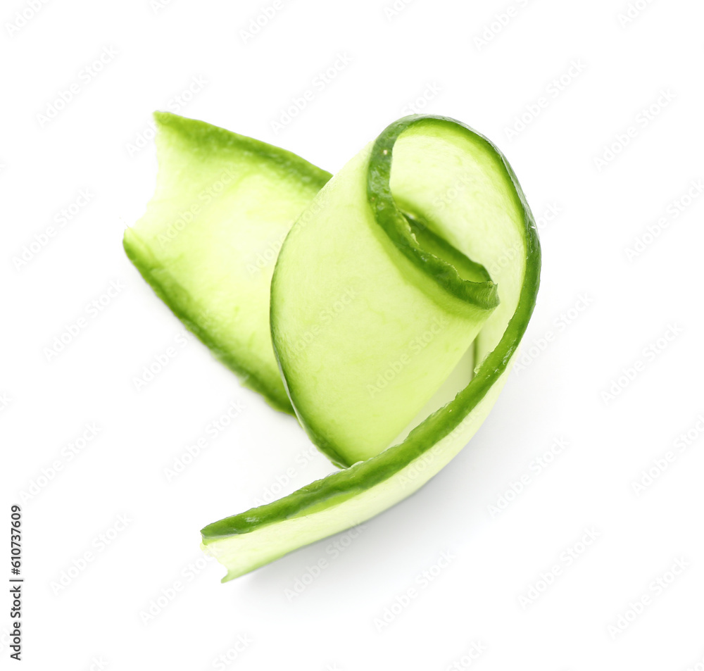 Slice of fresh cucumber isolated on white background