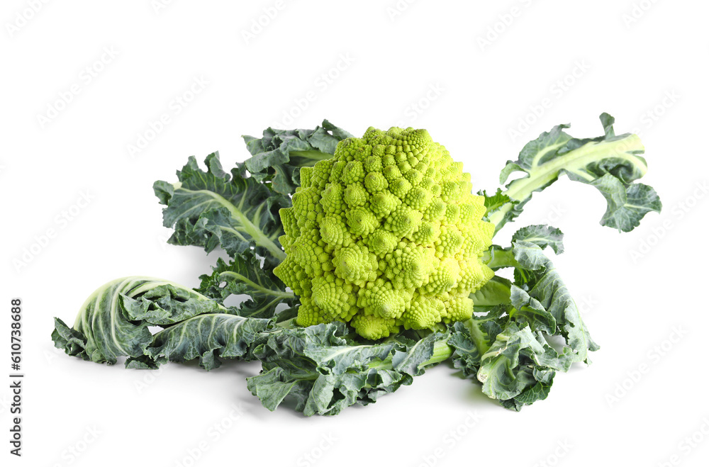 Romanesco cabbage on white background