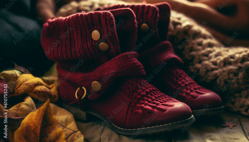 Warm woolen boots, perfect for cozy autumn and winter seasons generated by AI