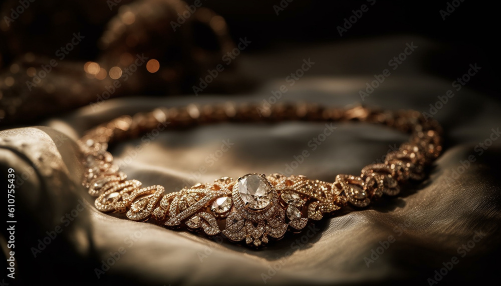 Shiny gold jewelry, gemstone decoration, elegance and luxury in close up generated by AI