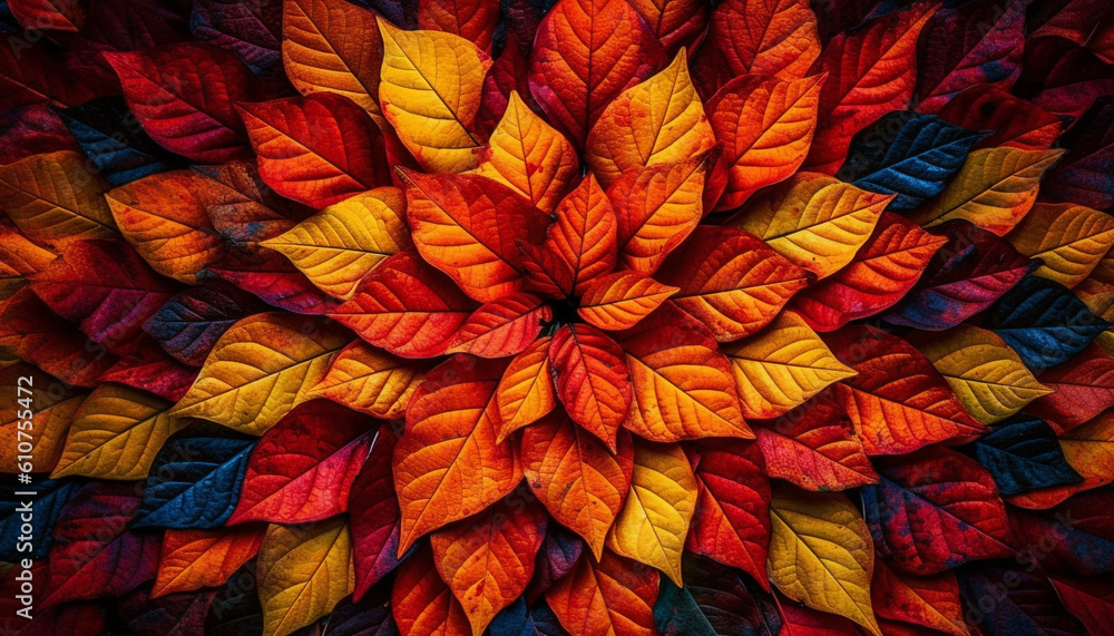 Vibrant autumn foliage creates organic beauty in nature backdrop generated by AI