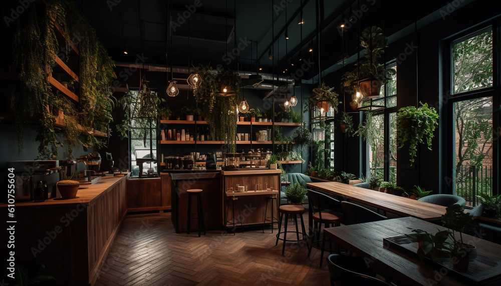 Modern luxury bar counter inside a comfortable, elegant coffee shop generated by AI