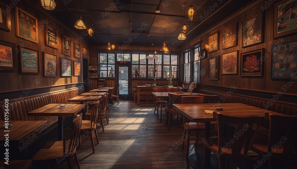 Modern rustic dining room with wooden flooring and elegant decor generated by AI