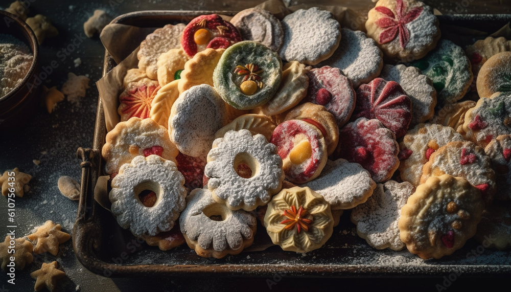 Homemade chocolate shortbread, a gourmet indulgence with cranberry decoration generated by AI