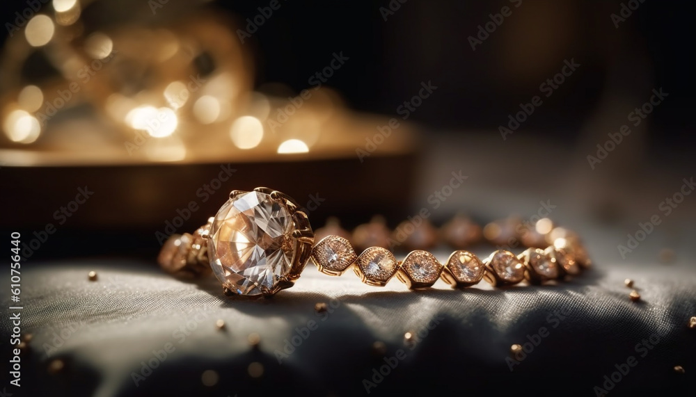 Shiny gemstone jewelry exudes elegance and glamour on golden background generated by AI