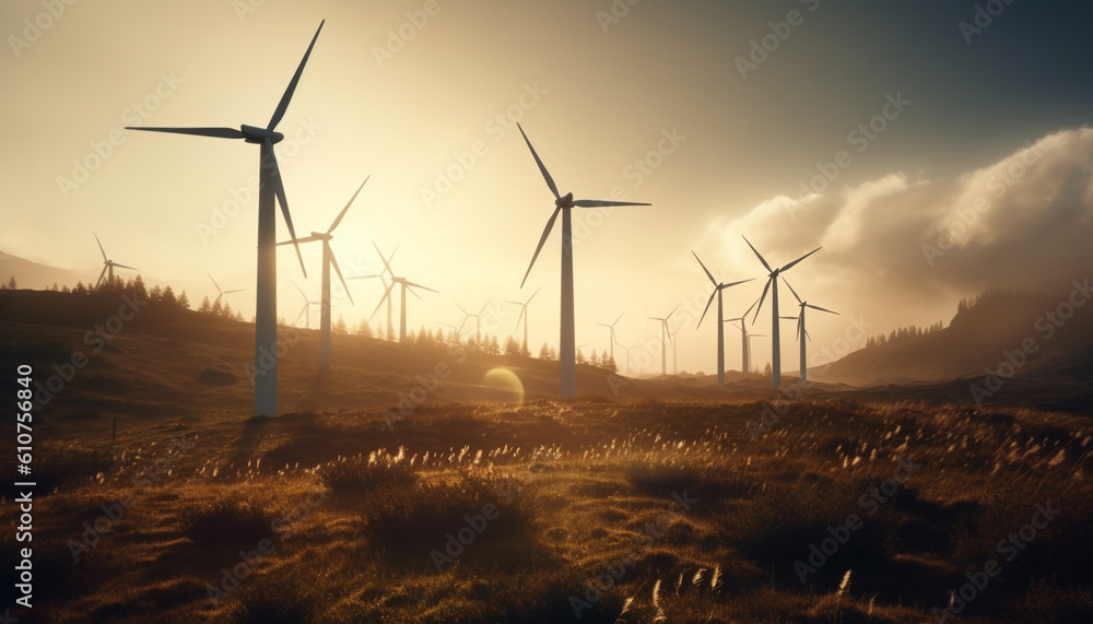 field with windmill energy alternative sources scene generated by AI