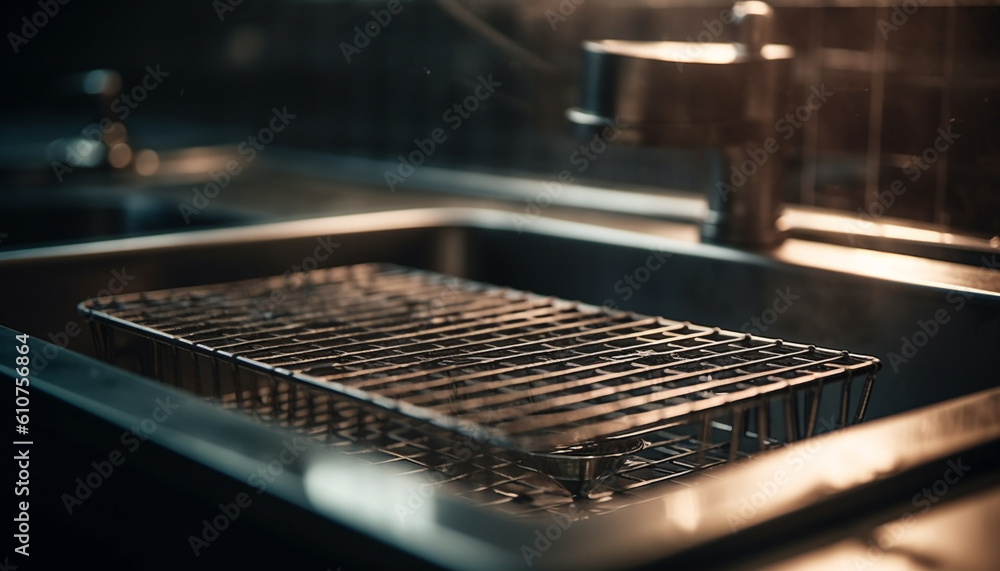 Modern domestic kitchen with chrome faucet scene generated by AI