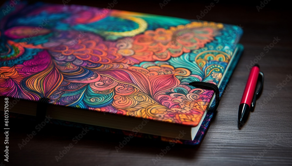 Vibrant colors on old fashioned book cover inspire creativity and imagination generated by AI