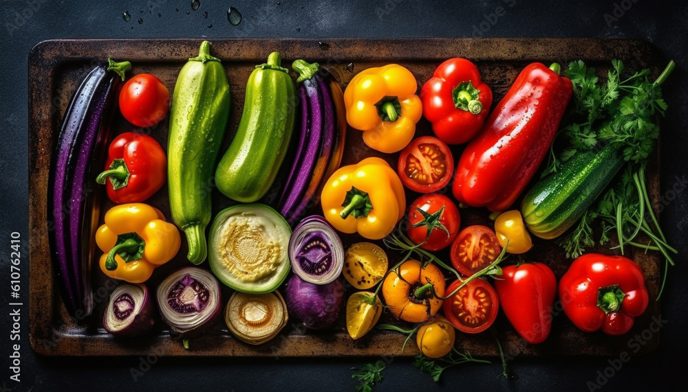 Fresh healthy salad with organic vegetables on rustic wooden table generated by AI