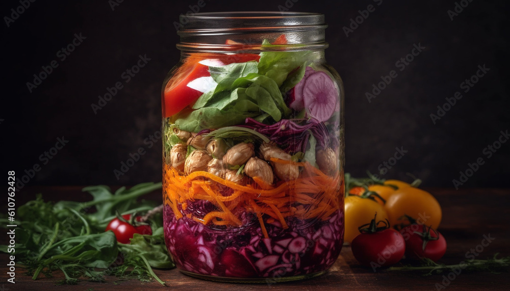 Fresh organic vegetarian salad with tomato, carrot, and herb variation generated by AI