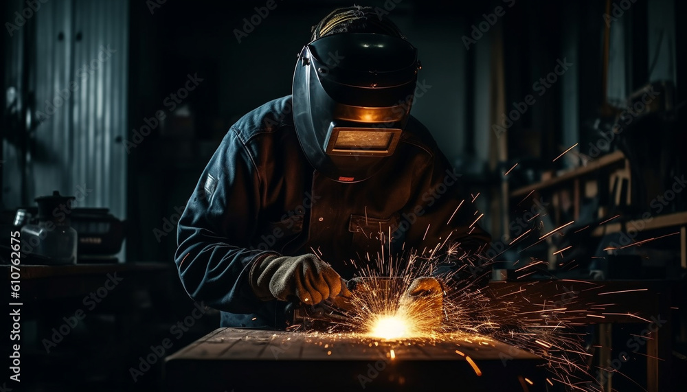 Men in protective workwear welding metal with expertise in steel industry generated by AI