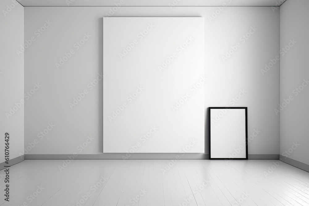 empty room with minimalist design and contrasting black door. Generative AI