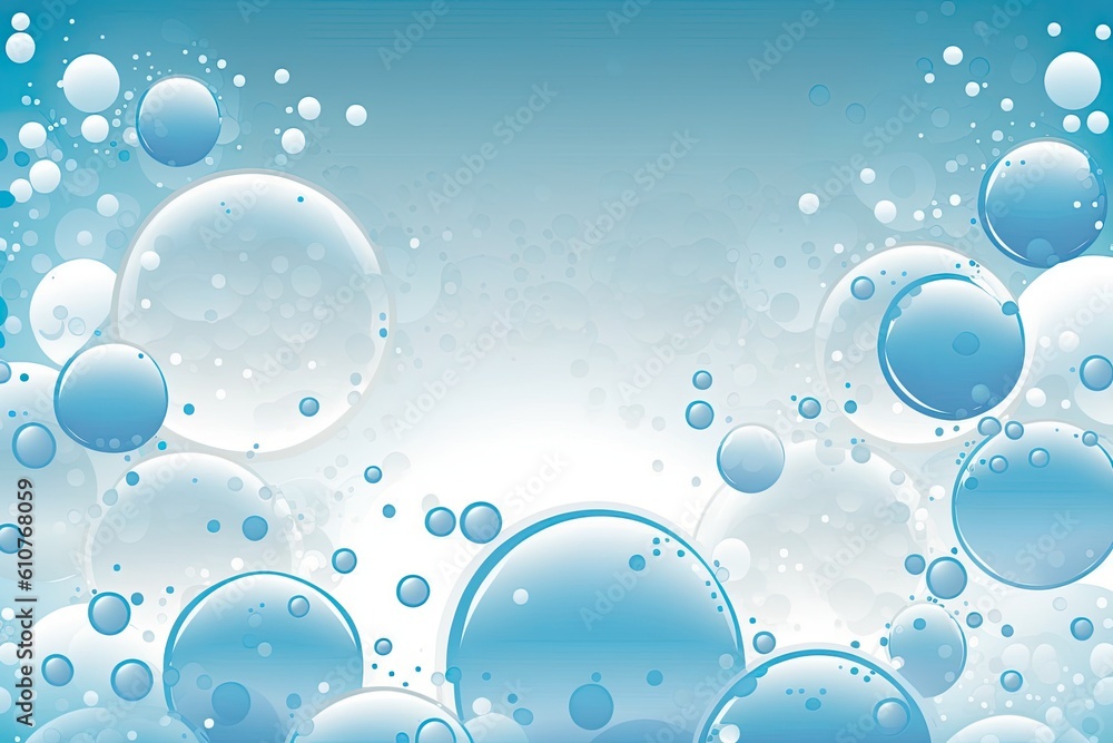 blue and white bubbles floating in water. Generative AI