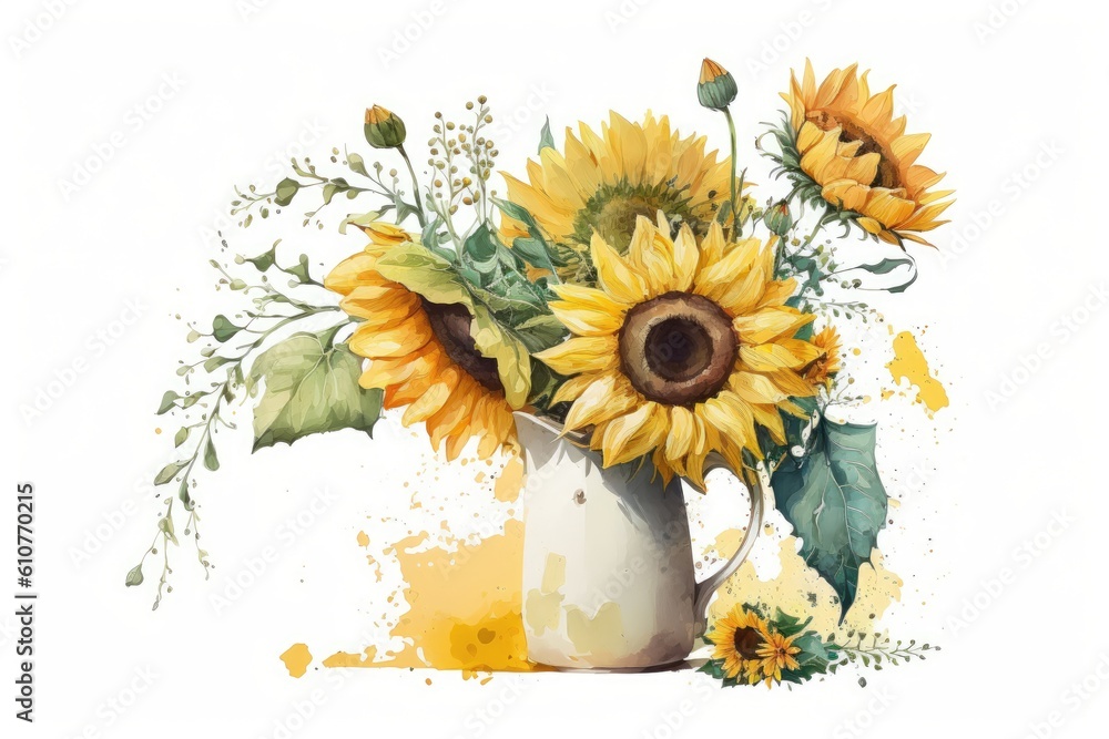 sunflowers in a white vase. Generative AI