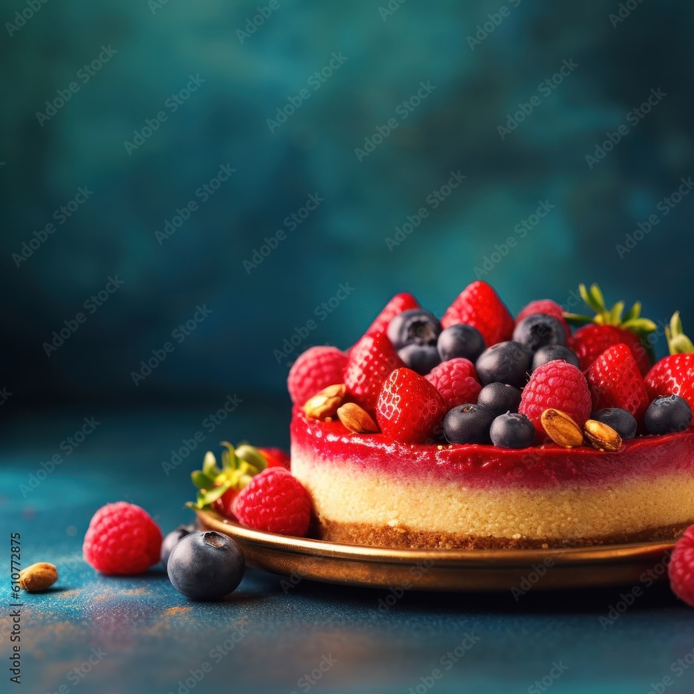 Raspberry cake. Illustration AI Generative.