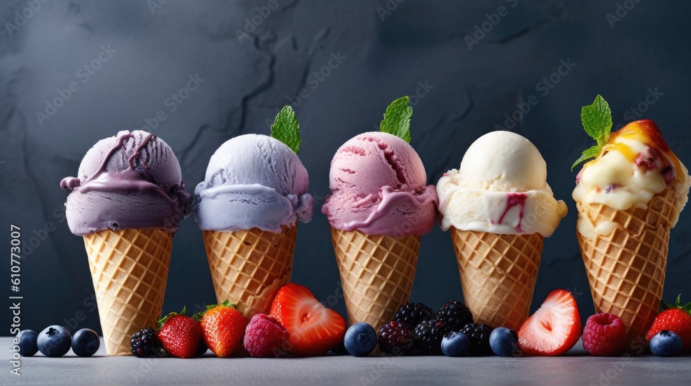 Various of ice cream. Illustration AI Generative.