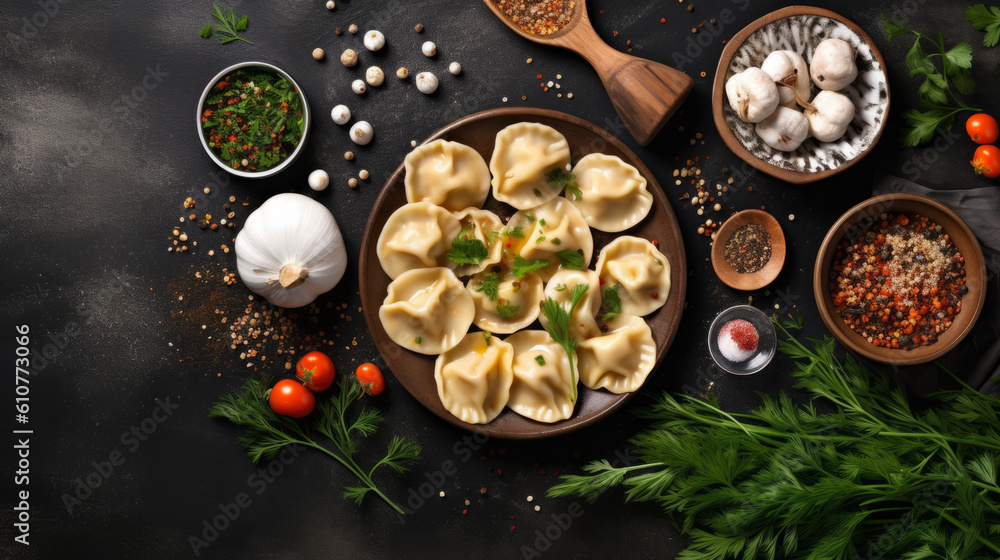 Traditional russian dumplings. Illustration AI Generative.