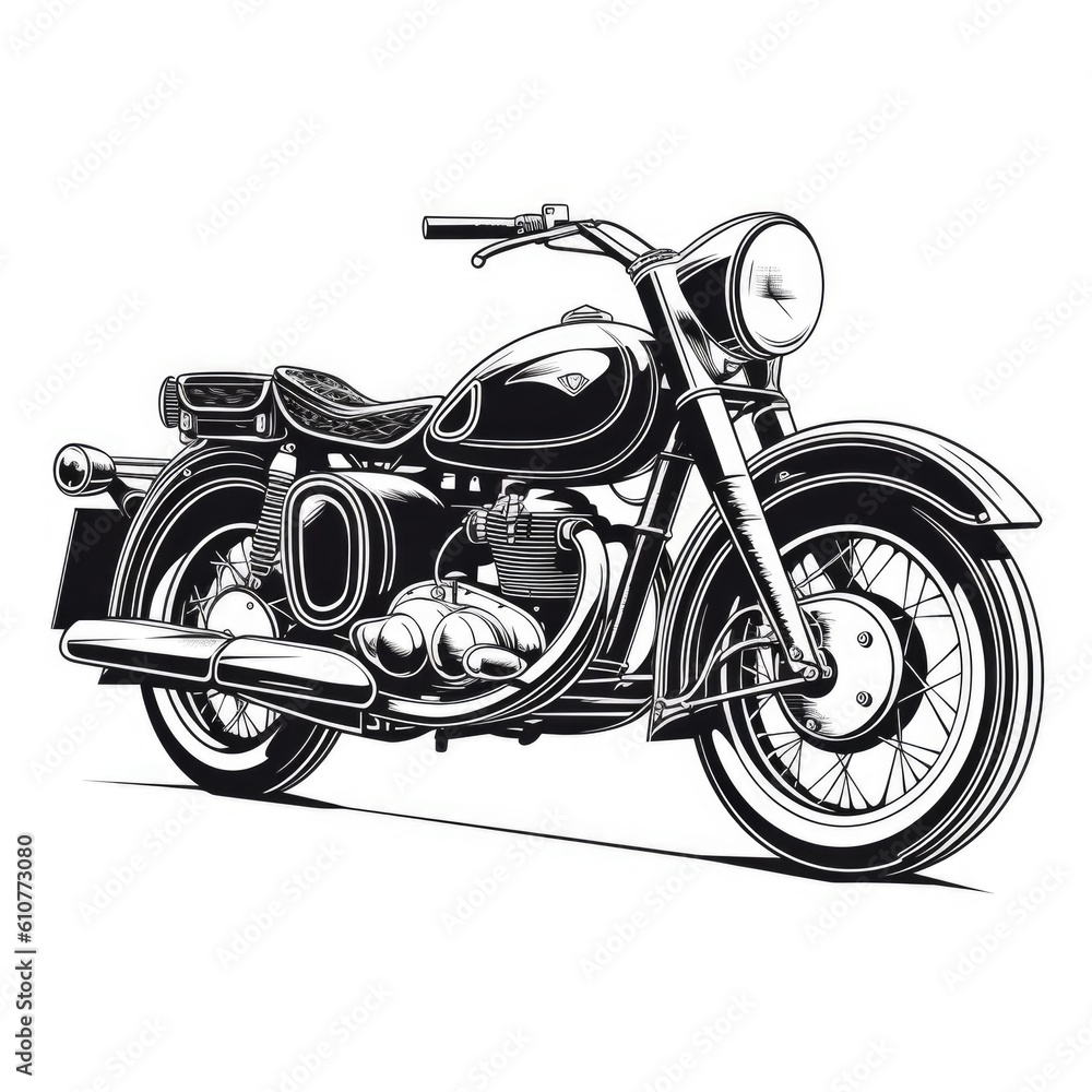 Retro black motorcycle. Illustration AI Generative.