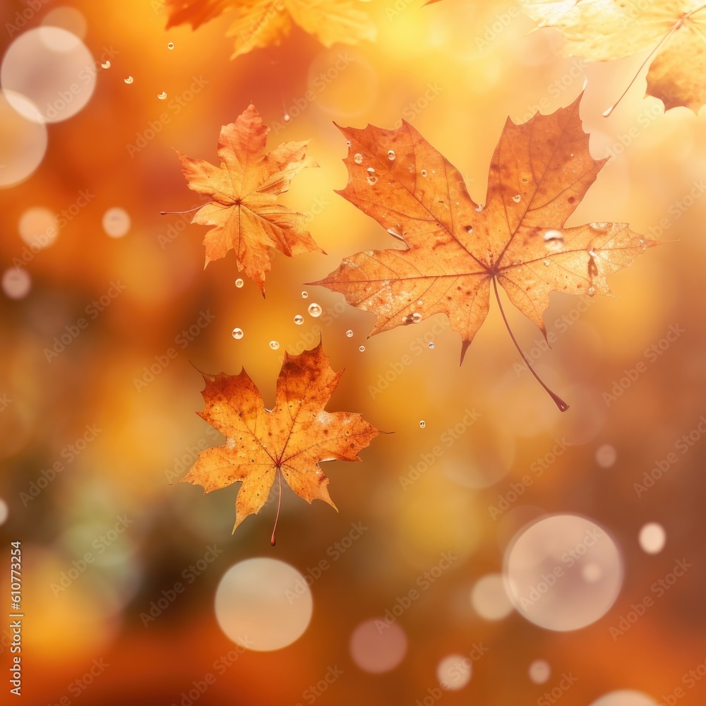 Orange leaves fall background. Illustration AI Generative.