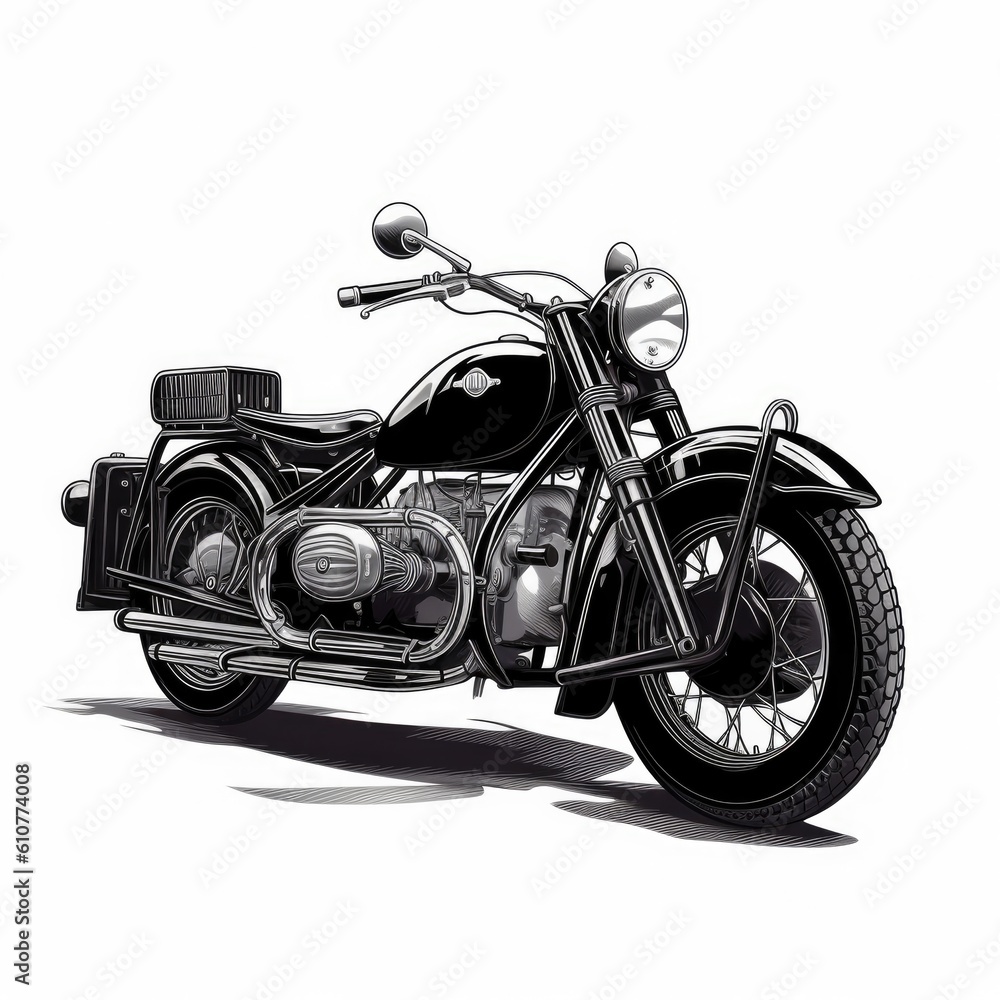 Retro black motorcycle. Illustration AI Generative.