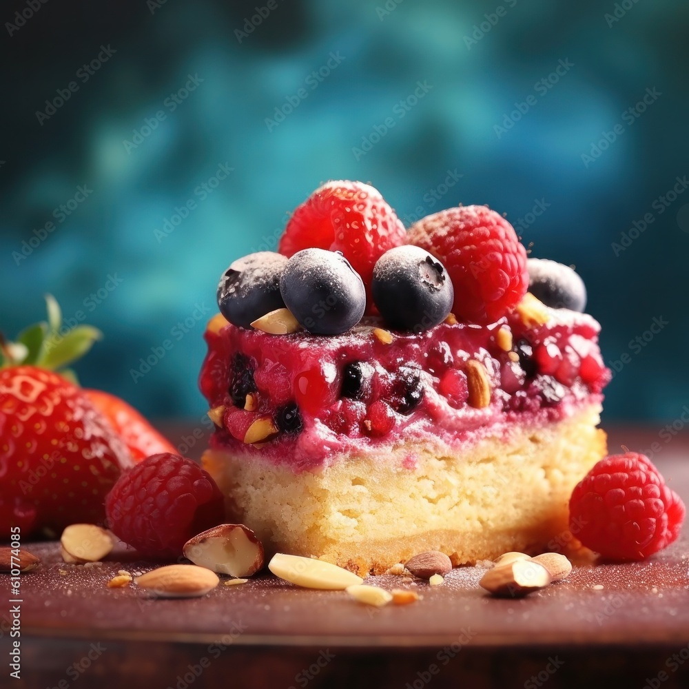 Raspberry cake. Illustration AI Generative.