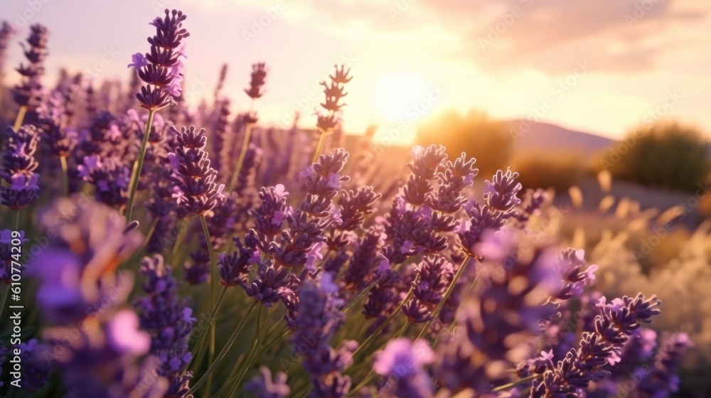 Lavender flower field. Illustration AI Generative.