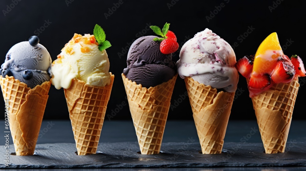 Various of ice cream. Illustration AI Generative.