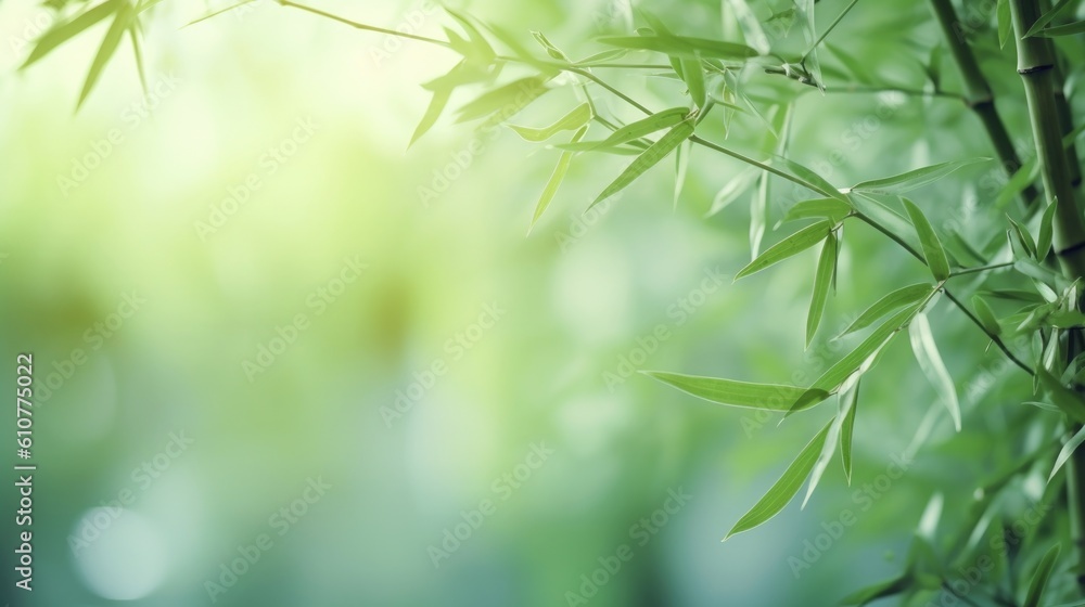 Green natural background with bamboo. Illustration AI Generative.