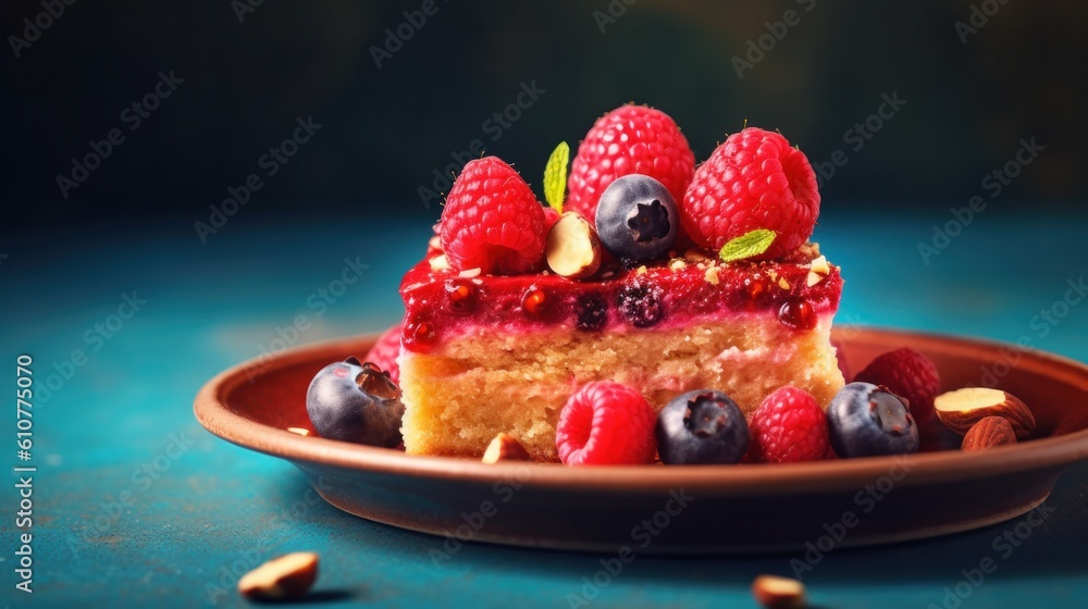 Raspberry cake. Illustration AI Generative.