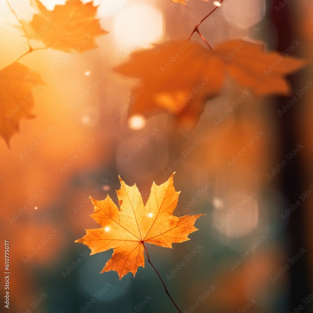 Orange leaves fall background. Illustration AI Generative.