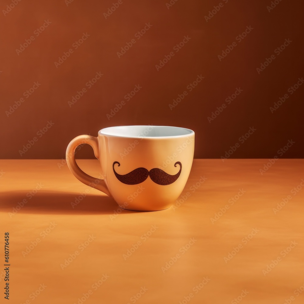 Cup with mustache. Illustration AI Generative.