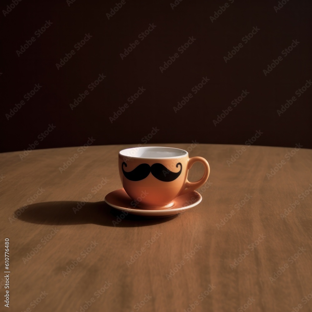 Cup with mustache. Illustration AI Generative.