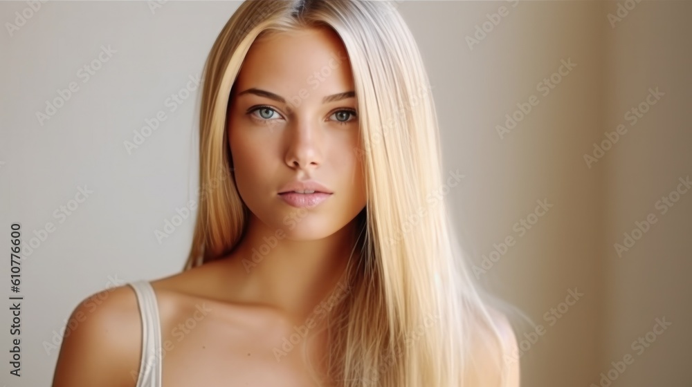 Blond hair beautiful model. Illustration AI Generative.