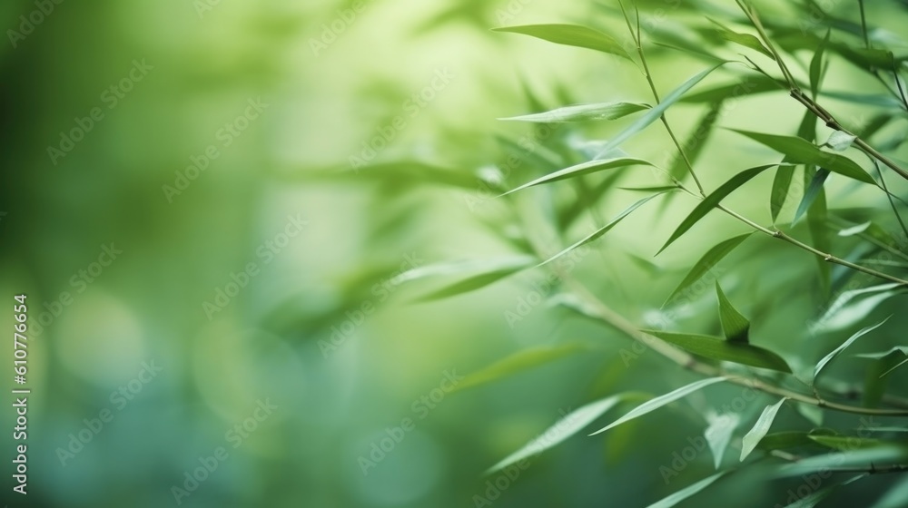 Green natural background with bamboo. Illustration AI Generative.