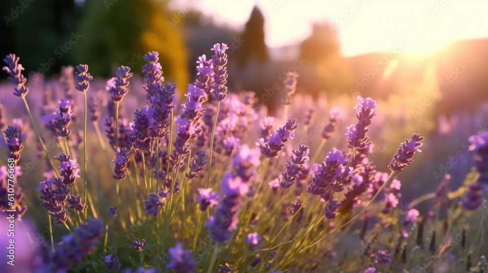 Lavender flower field. Illustration AI Generative.